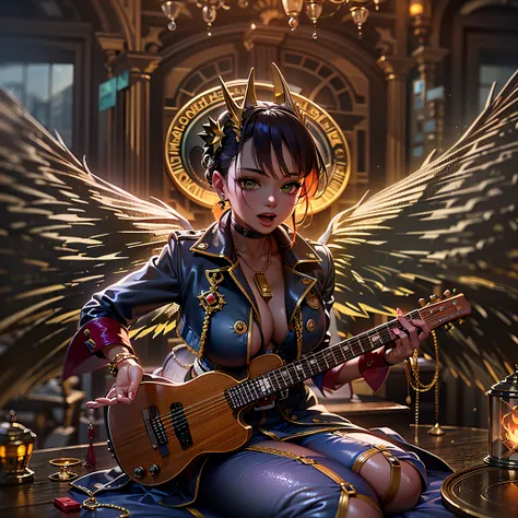 Sun urban Goddess_play_guitar Masterpiece ultra deep path equirectangular_360 handled jukebox forest Beholder graduate global luminescence saturate Sunlight volumetric lightning contrast meticulously intricate ultra_high-definition pro-photo-realistic opti...