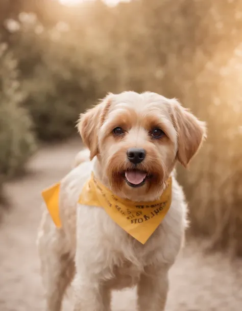 Yorkshire gold dust dog holding a poster