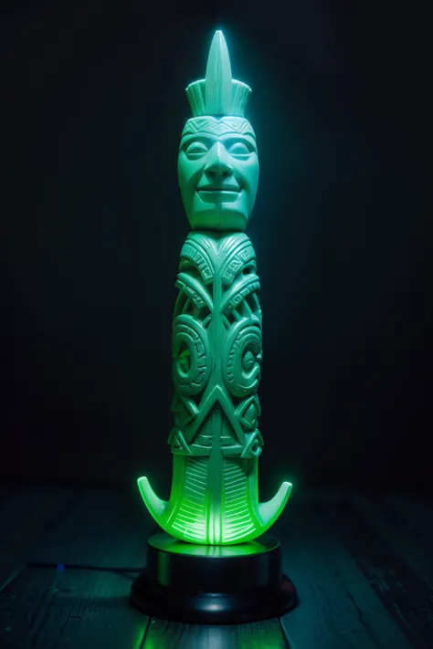 neon brilhante maori tiki sculpture3d realista 16k