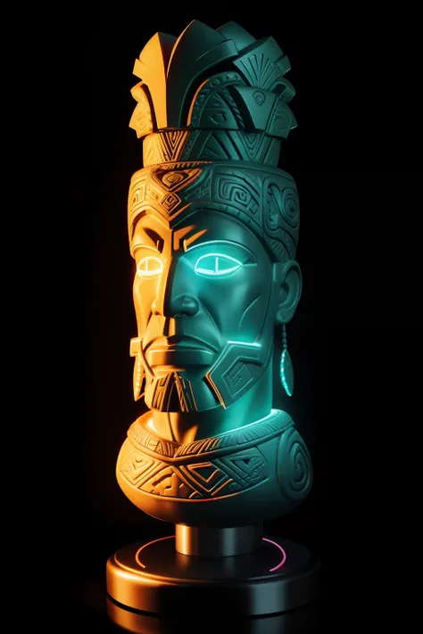 neon brilhante maori tiki sculpture3d realista 16k