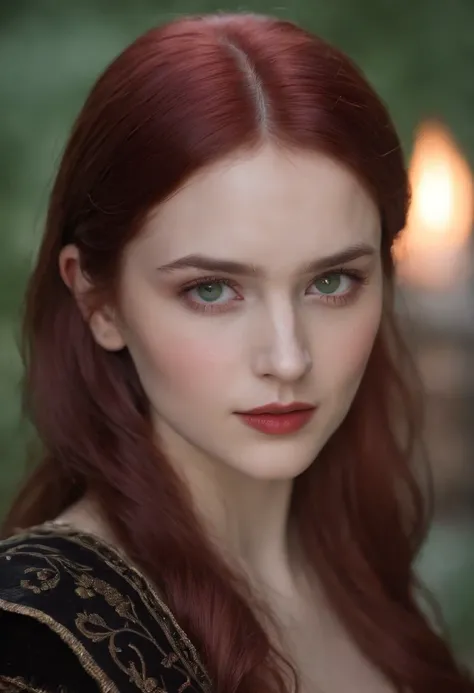 (((a deep reddish wound crosses her left cheek))) fair complexion, woman around 19 years old, natural white hair, distinctive green eyes, wearing kohl, slender and graceful, beautiful, candlelight in a medieval setting, ultra sharp focus, realistic shot, m...