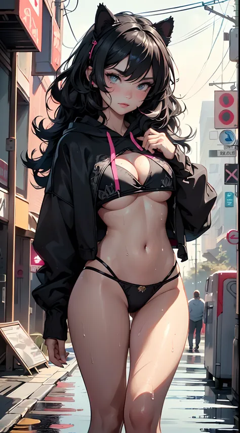 girl spacepunk,(((1girl))),((beautiful girl with cute cat ears)),

(large breasts:1.4),saggy breasts,((black hair,black messy hair,colored inner hair,long hair:1.5,absurdly long unkempt hair:1.35,long black hair,ear breathing,intricate cut hair)),((((cat e...