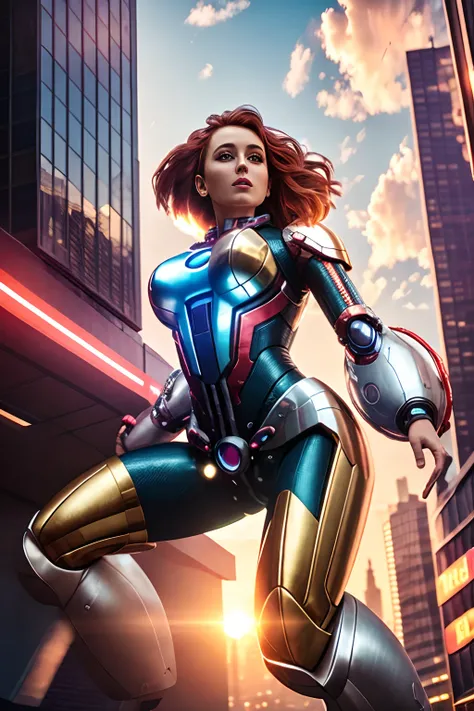 (best quality,4k,8k,highres,masterpiece:1.2),ultra-detailed,(realistic,photorealistic,photo-realistic:1.37),1girl,golden armor without helmet,robotic body parts,cyberware,cybernetic implants,cyberpunk,Ochako Uraraka,shiny armor,futuristic setting,advanced ...