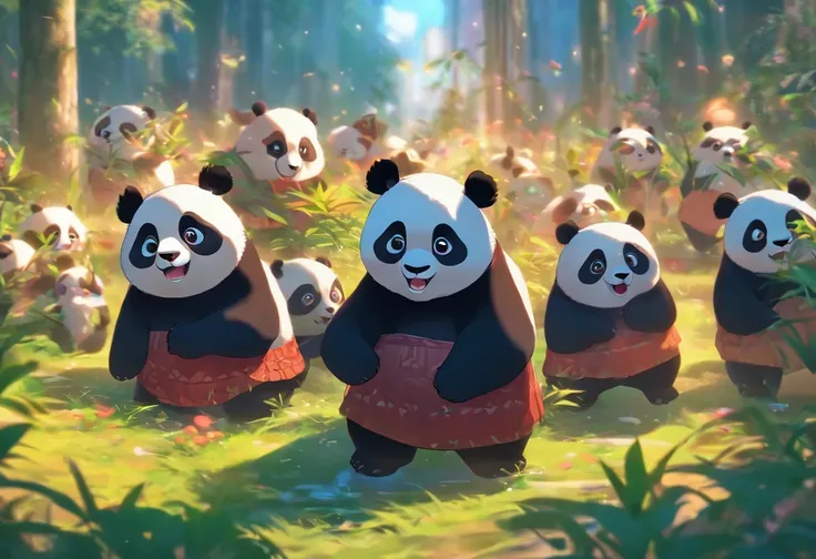 ３Full-body pandas are put to the test during their adventure，Has big eyes，Blushlush，lazy，greet, 。.。.。.3D, 4K