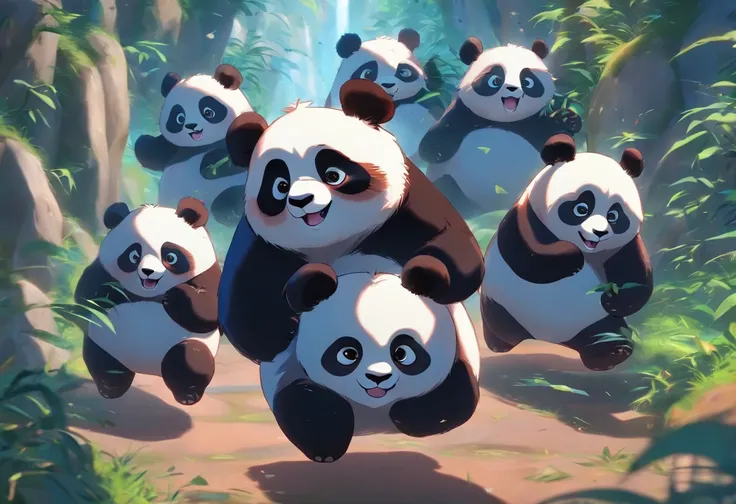 ３Full-body pandas are put to the test during their adventure，Has big eyes，Blushlush，lazy，greet, 。.。.。.3D, 4K