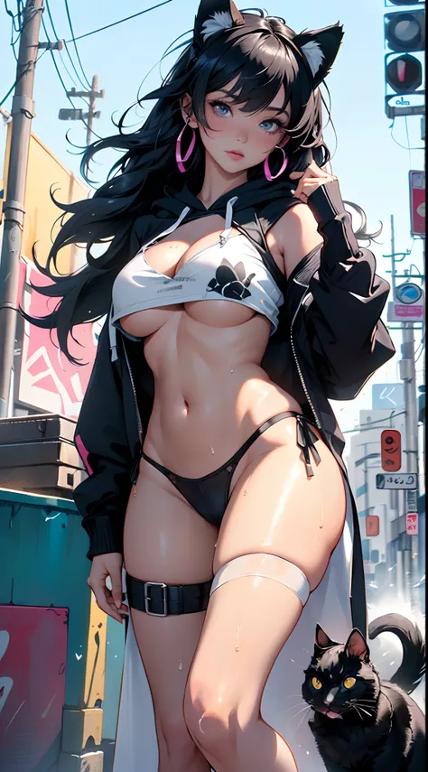 girl spacepunk,(((1girl))),((beautiful girl with cute cat ears)),

(large breasts:1.4),saggy breasts,((black hair,black messy hair,colored inner hair,long hair:1.5,absurdly long unkempt hair:1.35,long black hair,ear breathing,intricate cut hair)),((((cat e...