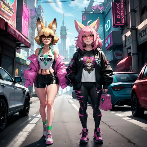 Johnny, Combo Player. cyberpunk femboy In cargos, or booty shorts, sneakers, and a oversized varsity jacket! Blur shaggy hair, fennec fox,neon pink, palm trees, furry, cute, smug facial expression, disney zootopia, zootopia, concept art, aviator sunglasses...