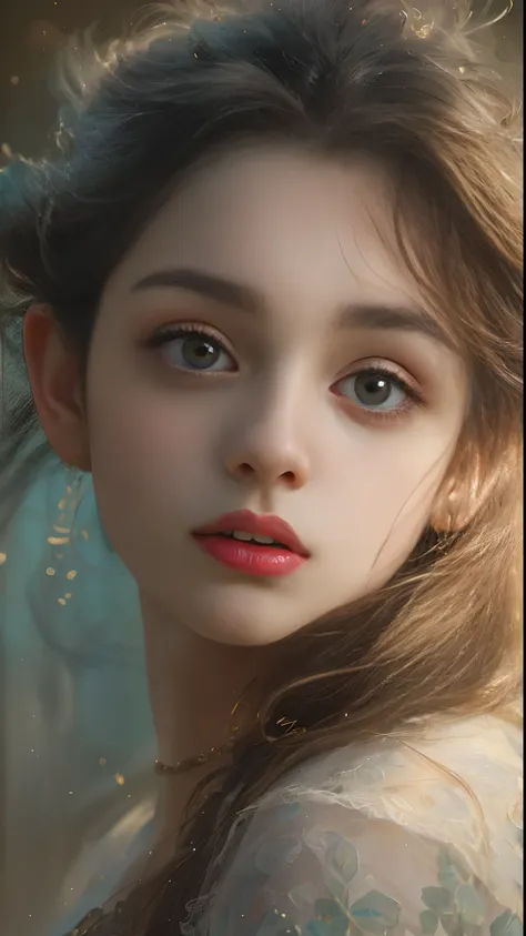 (Best quality, 4K, 8K, A high resolution, Masterpiece:1.2), Ultra-detailed, Realistic portrait, Beautifully detailed eyes, beautiful detailed lips, Detailed expression, Graceful posture, subtly lit, Dreamy atmosphere, Dark-toned background, expressive brus...