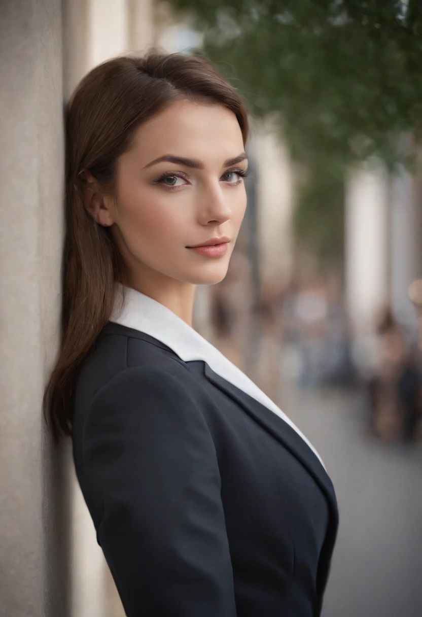 ultrarealistic photo, a portrait of a businesswoman in a suit and tie, feminine empowerment, a woman dressed in a business suit standing in front of people,
sexy and young businesswoman in business suit, in the style of emotionally complex, a beautiful bus...