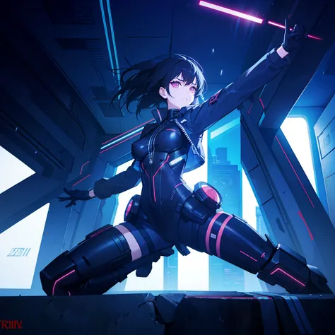 black cyberpunk girl in a dynamic pose