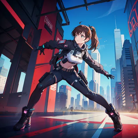 brown cyberpunk girl in a dynamic pose