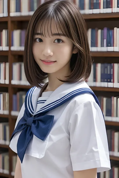 ​masterpiece、top-quality、超A high resolution、(Photorealsitic:1.4)、beautiful  lighting、Raw photography、8K UHD、hyperdetailed face、Realistic lightning、one girls、beautiful a girl、Sweet girl、(White sailor 1 with short sleeves white sailor suit and pleated long n...