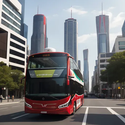 red and white,electric bus,new modern,city of são paulo,photography,urban transportation,detailed european style design,red with...