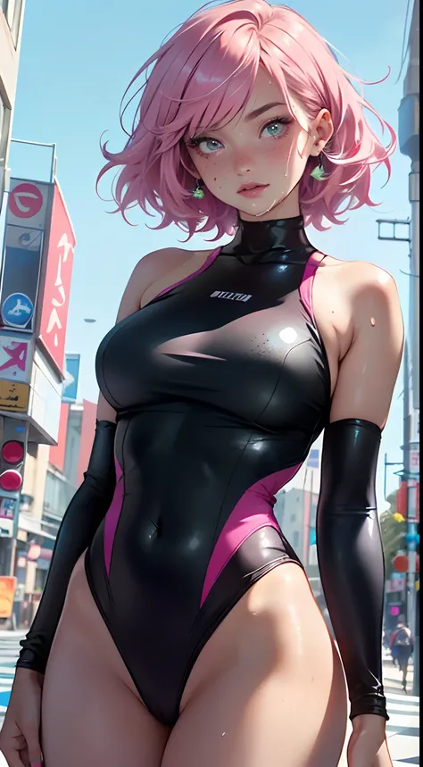 sporty girl,(((1girl))),((girl with bubblegum pink hair and freckles,extremely cute and gorgeous)),

(large breasts:1.4),saggy breasts,(((bubblegum pink hair:1.35,straight hair,long hair:1.4,colored inner hair,ear breathing))),(((heterochromia:1.5,eye1 pin...