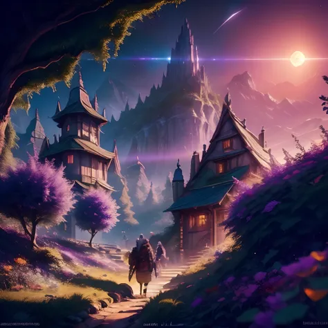 um casal de pessoas caminhando por um caminho em frente a um castelo, estilo andreas rocha, inspirado em andreas rocha, arte de ...