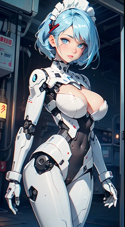 reelmech,(cyborg girl),(cyborg girl:1.5),
maid android,(((1girl))),((mechanical robot girl with extremely cute and beautiful pale blue hair)),

(large breasts:1.4),saggy breasts,(((pale blue bob hair:1.35,colored inner hair,short hair,ear breathing))),(((d...