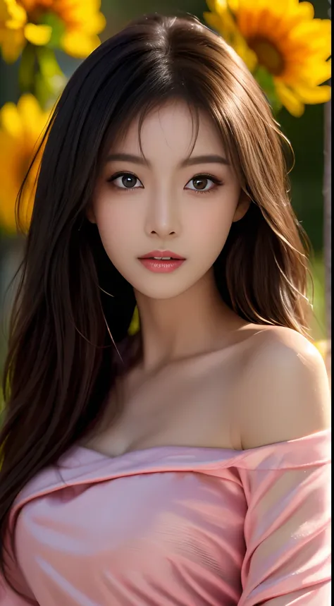 best qualtiy，tmasterpiece，hight resolution，1girll，dingdall effect，realisticlying，edge lit，two tone lighting，（highdetailskin：1.2），8K UHD，pure，Dolce，flowers background，Colorful background，Based on physical rendering，Perfect Light and Shadow，extreme hight det...