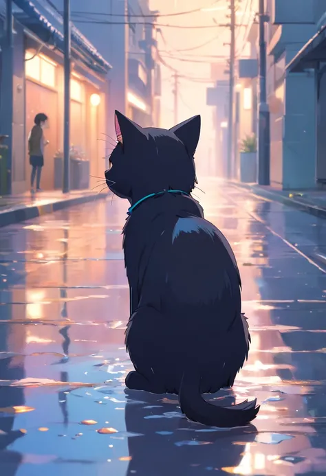 A black kitten, Do cat poses,  raining day，Wet hair，Wet hair，cute little，Meticulous expressions，Urban street background，nooks，Trash can next to it，Meticulous background depiction，Ultra HD and Ultra High Resolution