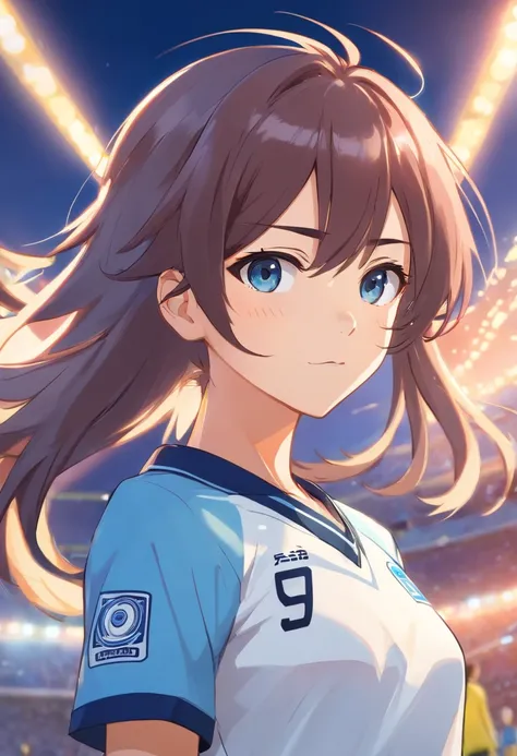 (cabelo longo branco), menina anime, De Inazuma Eleven,uniforme de futebol azul, Uniforme Inazuma Eleven