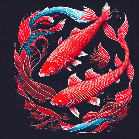 red koi fish, tshirt design, rzminjourney, vector-art