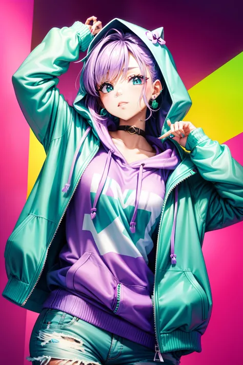 Green And Purple Hai Cute Hoodie Vaporwave sweet