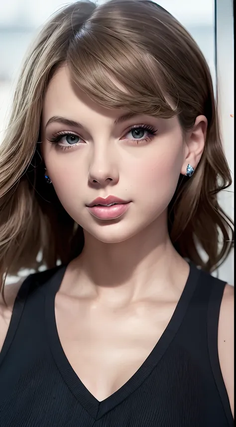 1Mulher, muito Taylor Swift, pele bonita, sorrir, confiante, convincente, Serious, retrato, OLHAR FRONTAL, 4k, alta resolução, best quality, illustration