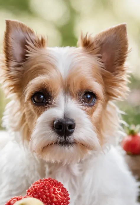 Biewer terrier a la pompom comendo frutas