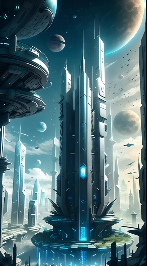 futuristic city with a view of the moon and a distant planet, in fantasy sci - fi city, futuristic city backdrop, futuristic cit...