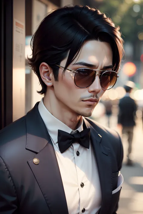 dandy４０Japan male age、Wearing sunglasses。Facing straight ahead。