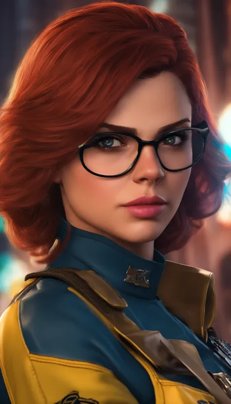 (melhor qualidade,4k,8k,alto,master part:1.2),ultra-detalhado,(Realistic,fotorrealista,photo-realistic:1.37),Barbara Gordon, Jovem mulher de 19 anos l, Cabelos ruivos bonitos, vestindo uniforme policial,olhos castanhos penetrantes, Beleza Suprema, Gotham C...