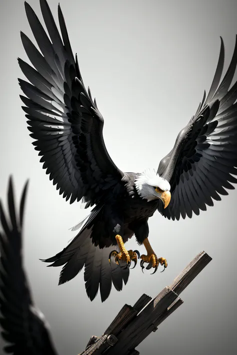 black and white eagle with claws breaking out