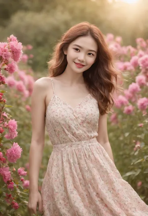 (masterpiece, Vivid portrait:1.3), (Seductive depiction of blonde woman in flower garden:1.2), (Canon EOS 5D Mark IV Camera, Famous for capturing vibrant colors and rich textures:1.2),（Korean idol），    (Paired with Canon EF 35mm F/1.4L II USM lens for vers...