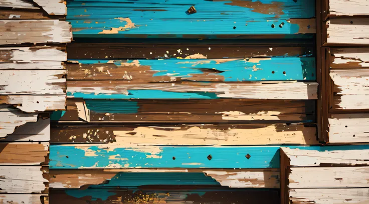 ((Best Quality, 8K, Masterpiece: 1.3)), A close-up of peeling paint on weathered wood, showcasing the rustic beauty of decay.