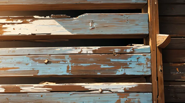 ((Best Quality, 8K, Masterpiece: 1.3)), A close-up of peeling paint on weathered wood, showcasing the rustic beauty of decay.