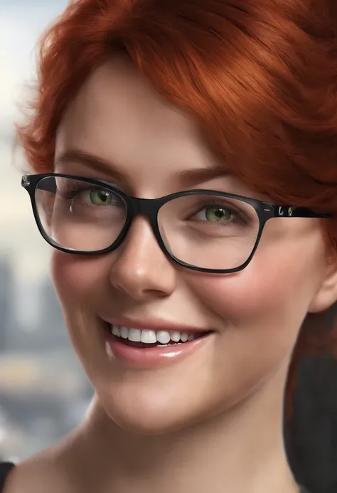 Generic woman, redhair, glasses, nice smile, younger, sexy