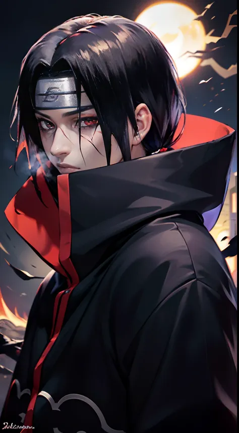 (master part, melhor qualidade, high resolution,granulado:1.2), quebrar (uchiha itachi:1.3), cabelos longos,protetor de testa, n...