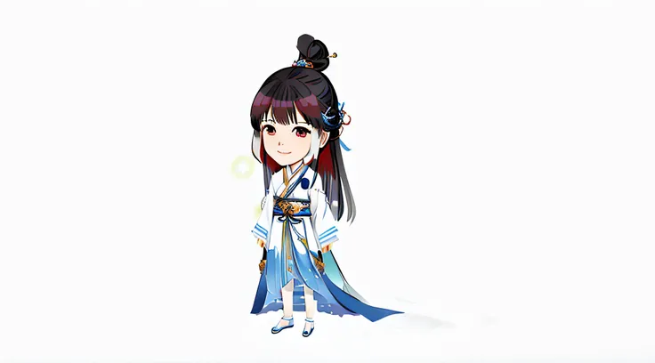 Anime girl in blue dress with sword and white background, epic mage girl character, full-body xianxia, cute anime waifu in a nice dress, onmyoji, Palace ， A girl in Hanfu, inspired by Li Mei-shu, cute character, full-body wuxia, Onmyoji detailed art, Asian...