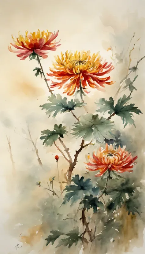 Chinese painting chrysanthemum autumn ancient style