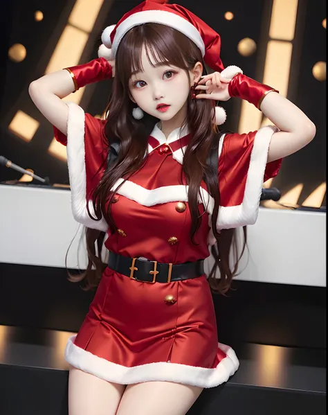 wonyoung, member kpop of IVE wearing Christmas dress,realistic, hyperreaslitic,8k