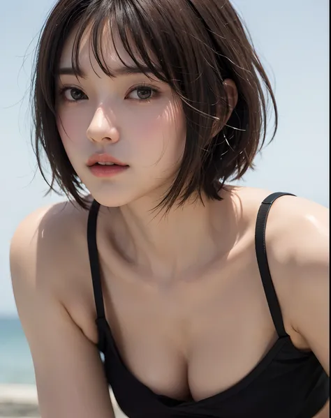 zydG, 1girl, detailed skin, looking at viewer, brown eyes, (short hair with bangs:1.2), (medium breasts:1.0), (medium areolae:0.8), 
(photorealistic:1.4), (best quality:1.0), (ultra highres:1.0), 8k, RAW photo, (masterpiece:0.2), (pureerosface_v1:0.5)