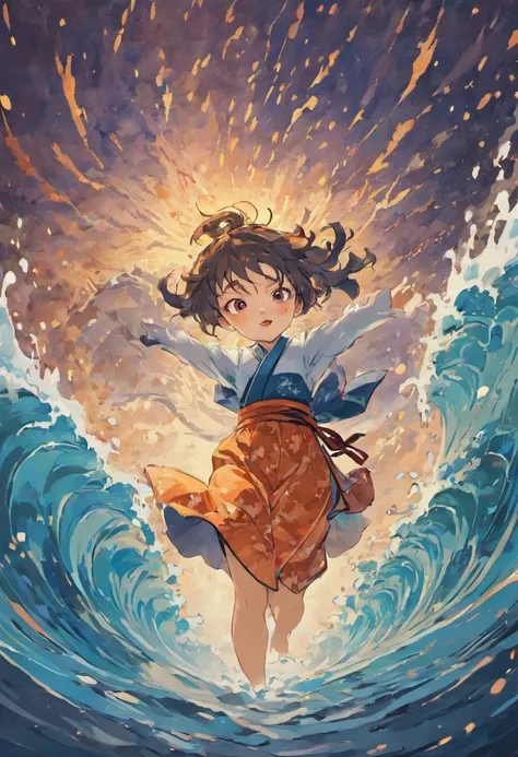 Repeat up, 、hokusai style, style of hokusai, ukiyoe painting,The mosaic is strong、Pixel art、Artistically、The Great Waves of Kamikawu