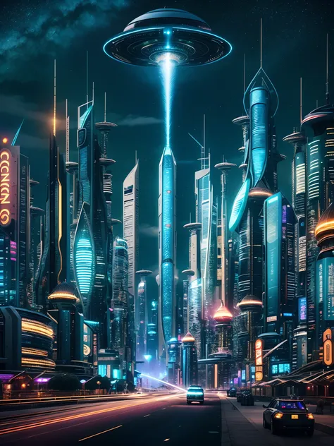 ，masterpiece, best quality，8k, 超高分辨率，in a futuristic world，the stunning futuristic city looks especially spectacular against a d...