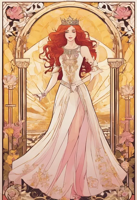 1girl, long curly redhair, white skin, light pink medieval princess dress, with roses crown, dancing on a saloon, bare feet, yellow light, glitter, shine