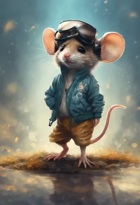 Perfect centering, Cute mouse, Wear a student team jacket, Wearing sunglasses, Wearing headphones, cheerfulness, Standing position, Abstract beauty, Centered, Looking at the camera, Facing the camera, nearing perfection, Dynamic, Highly detailed, smooth, S...