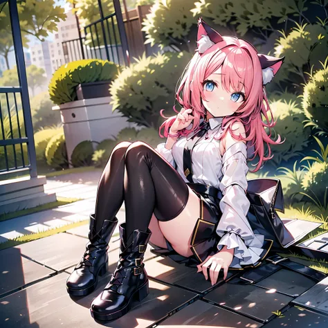 Cute girl with cat ears、Japan anime style、Moe、（full body2.0）、（1 person only 2.1）、（No background 1.8）、Authentic and highly detailed body、小柄、girl with、childish、10yaers old、length hair、bangss、A pink-haired、Authentic and highly detailed face、beautiful eyes tha...