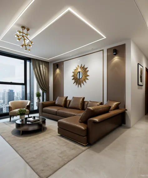 arafed view of a living room with a couch and a coffee table, luxury condo interior,dark mable  stone floor:,city lights at nigh...