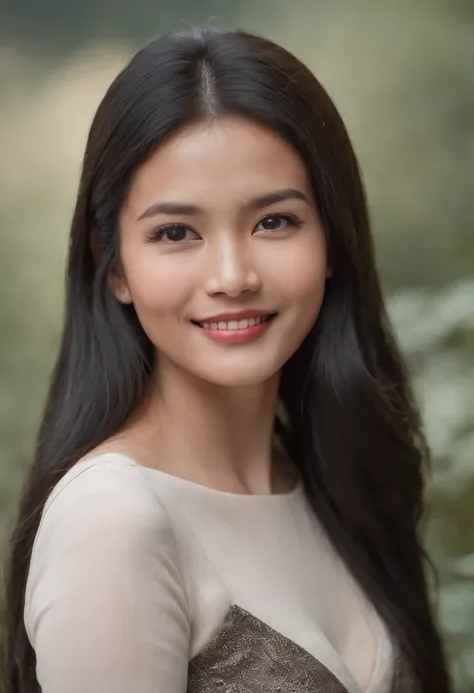 Photography of a cute bhutanese  woman with long black hair, wearing a tight dress Top, capturing her charm and charisma. The image features soft, natural lighting and focuses on her genuine smile