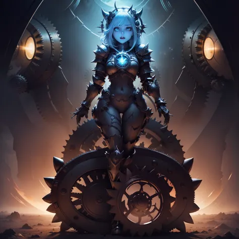 A clock monster that distorts space-time、A female monster that combines creepiness and beauty、Breast watch、(Gear-inspired armor:1.6)、Cold、Atrocious、brutality、cruel、Crazy laughter、Light in the dark、(Full body:1.8)