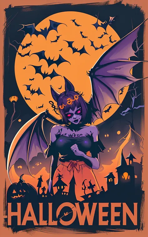 Um design de camiseta de um morcego de Halloween, fantasia sombria,