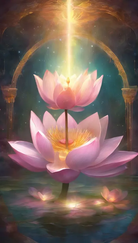 lotus flower, artistic conception, Light shines straight down from above